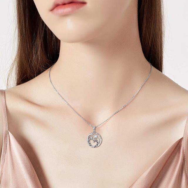 Collar con colgante de jirafa y corazón de plata de ley con circonita cúbica y palabra gra-1