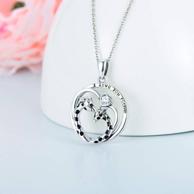 Collier en argent sterling avec pendentif girafe et coeur en zircon cubique avec mot gravé-3