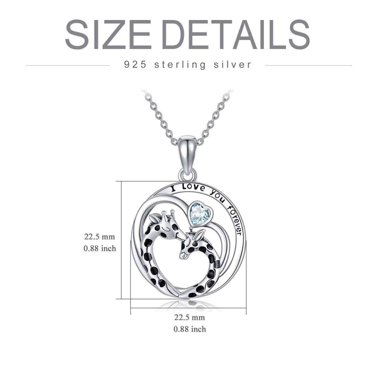 Sterling Silver Cubic Zirconia Giraffe & Heart Pendant Necklace with Engraved Word-6