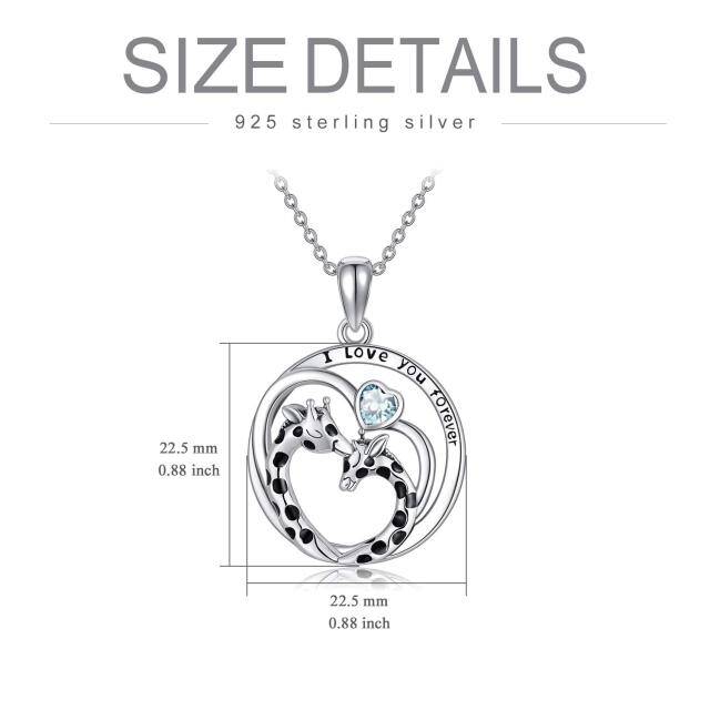 Sterling Silver Cubic Zirconia Giraffe & Heart Pendant Necklace with Engraved Word-5