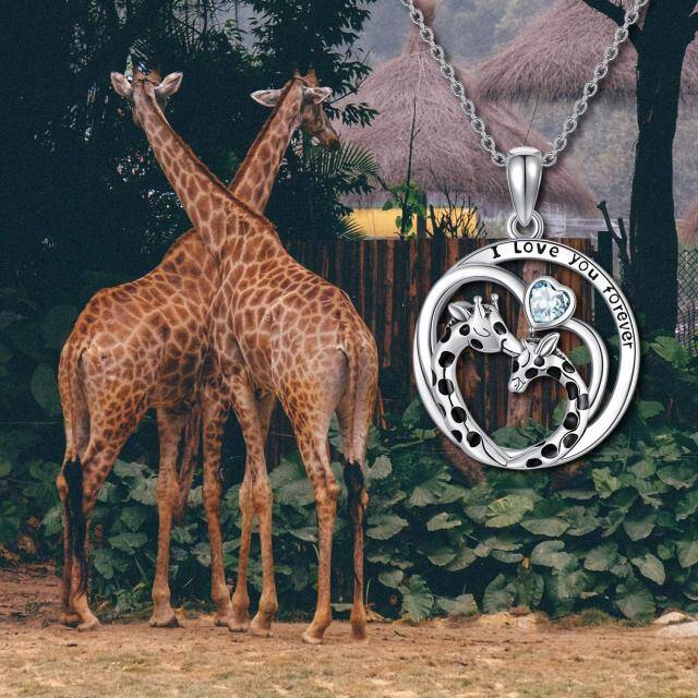 Sterling Silber Cubic Zirkonia Giraffe & Herz Anhänger Halskette mit eingraviertem Wort-4