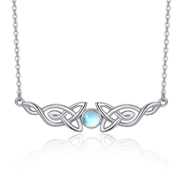Sterling Silver Circular Shaped Moonstone Celtic Knot Pendant Necklace-0