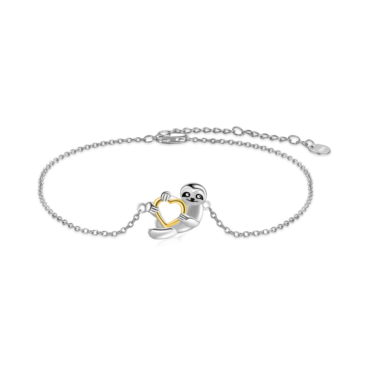 Pulsera con colgante de corazón de perezoso de plata de ley-1