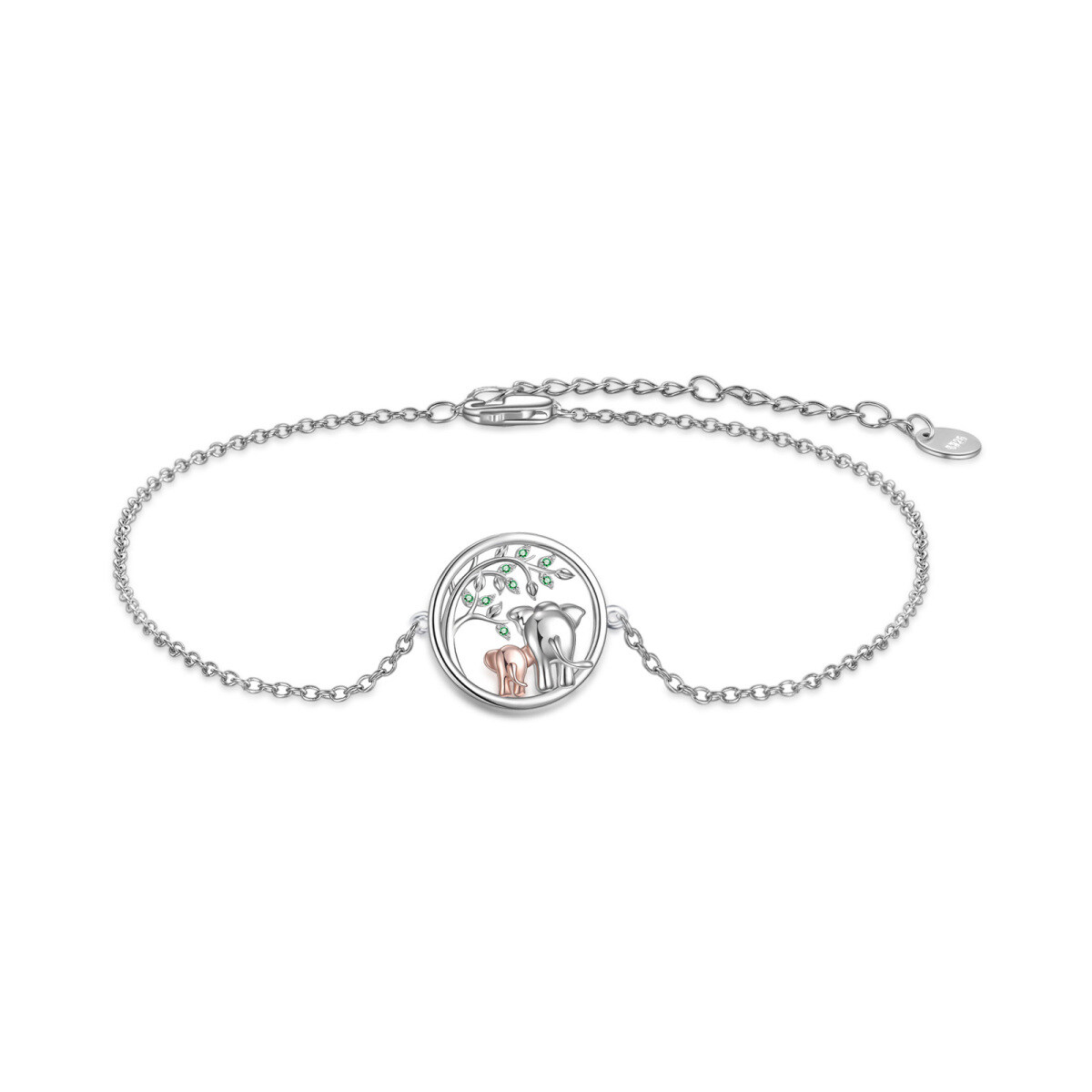 Bracelet en argent sterling avec pendentif éléphant en zircon bicolore-1