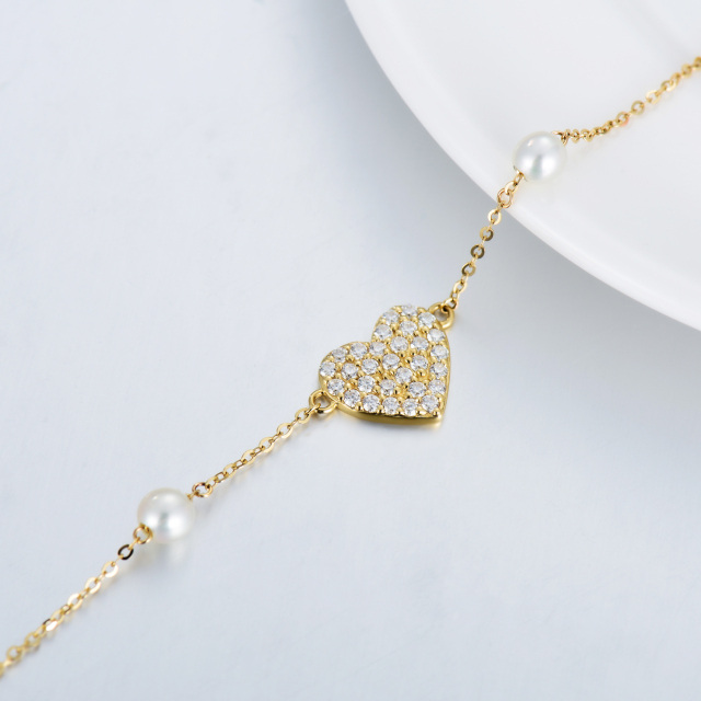 14K Gold Moissanite & Pearl Heart Pendant Necklace-2