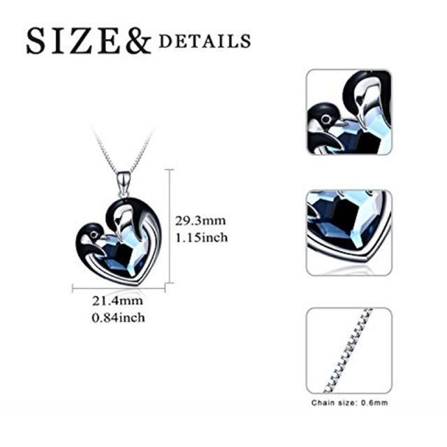 Sterling Silver Heart Shaped Crystal Penguin & Heart Pendant Necklace-6