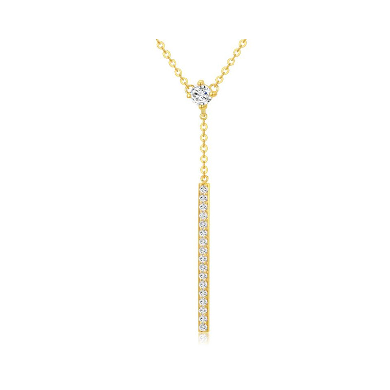 14K Gold Cubic Zirconia Bar Pendant Necklace-1