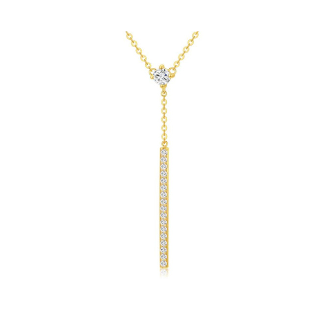 14K Gold Cubic Zirconia Bar Pendant Necklace-0