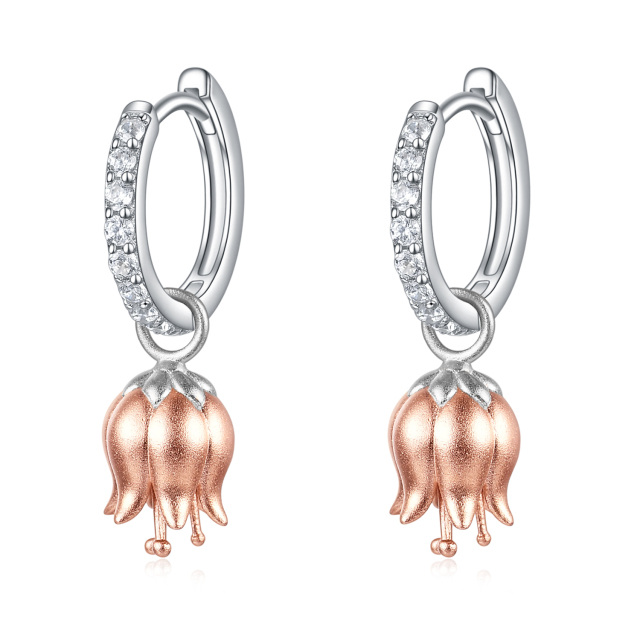 Orecchini a goccia a forma di tulipano con zirconi circolari in argento sterling bicolore-1