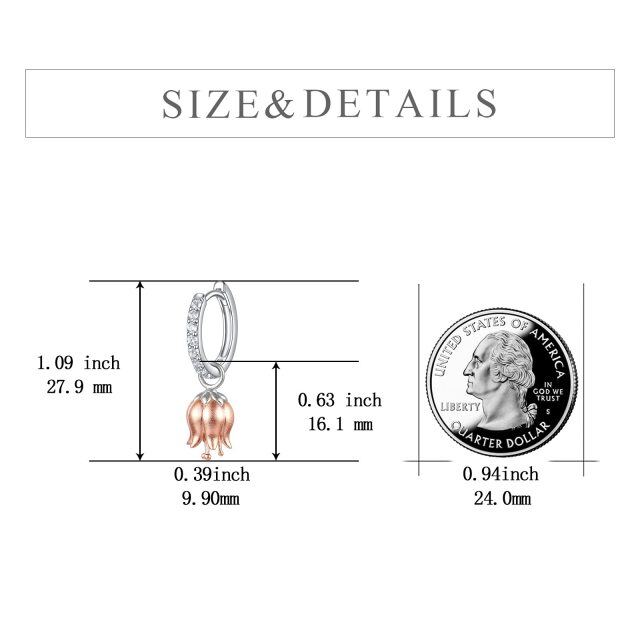 Sterling zilveren tweekleurige cirkelvormige cubic zirconia tulp druppel oorbellen-5