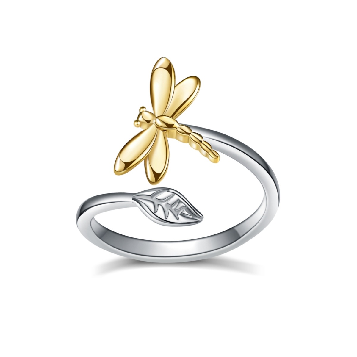 Sterling Silver Two-tone Dragonfly Open Ring-1