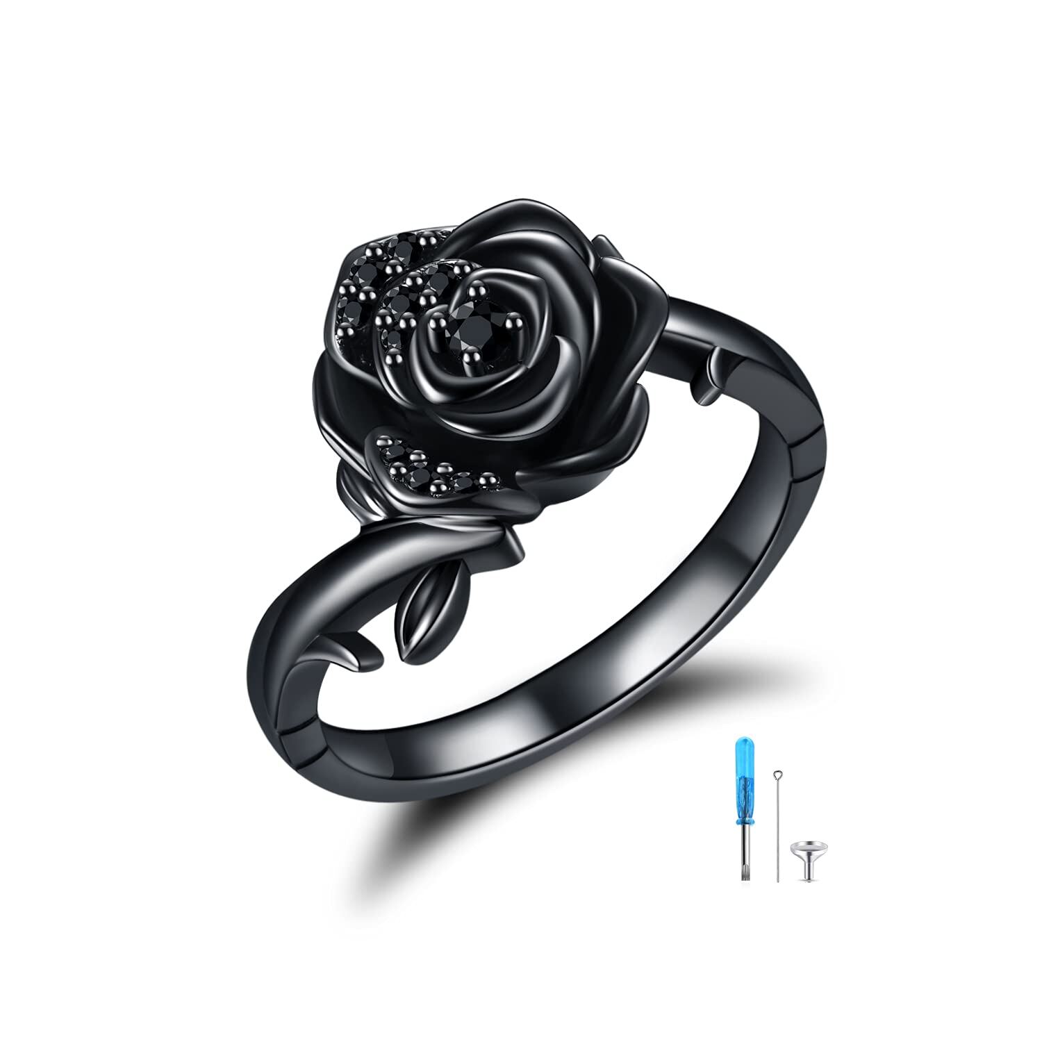 16274519459479dc61d - Rose Flower Cremation Urn Ring 925 Sterling Silver Black Rose Funeral Keepsake Ring Memorial Jewelry Bereavement Gifts for Women