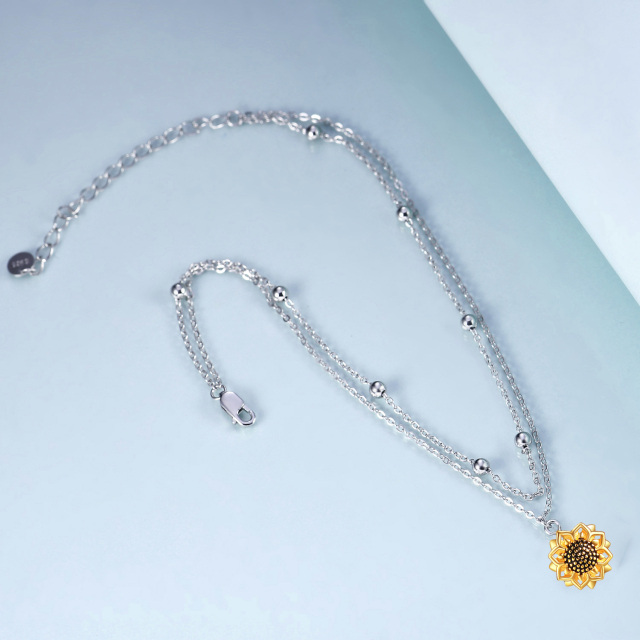 Cavigliera a catena multistrato con girasole bicolore in argento sterling-3