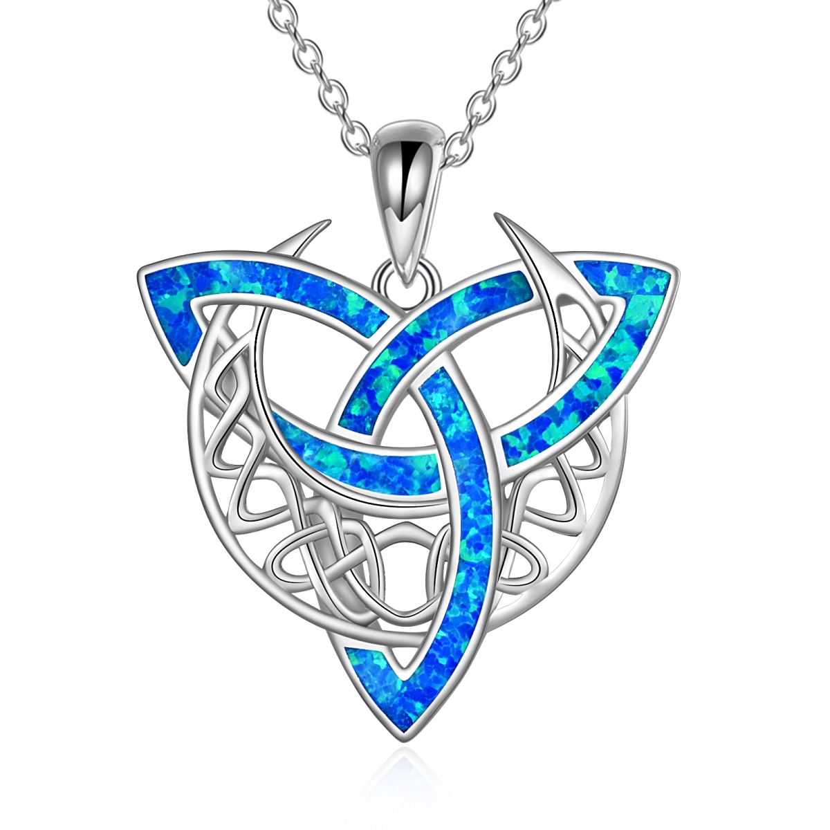 Sterling Silver Opal Celtic Knot Pendant Necklace-1