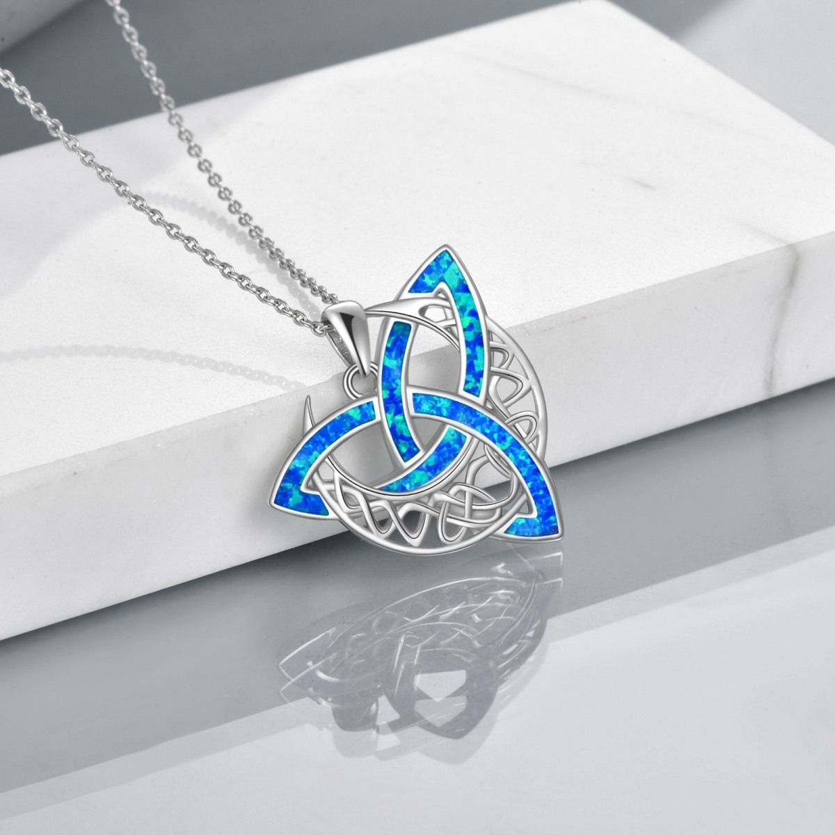 Sterling Silver Opal Celtic Knot Pendant Necklace-4