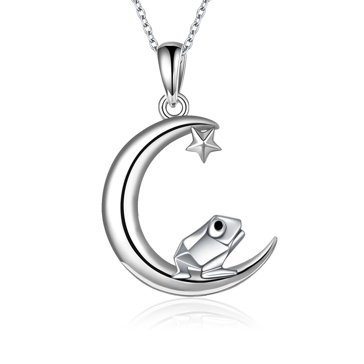Sterling Silver Frog & Moon Pendant Necklace-1