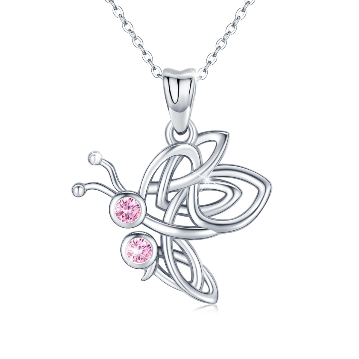 Collier en argent sterling avec pendentif papillon à nœud celtique en zirconium cubique rose-1