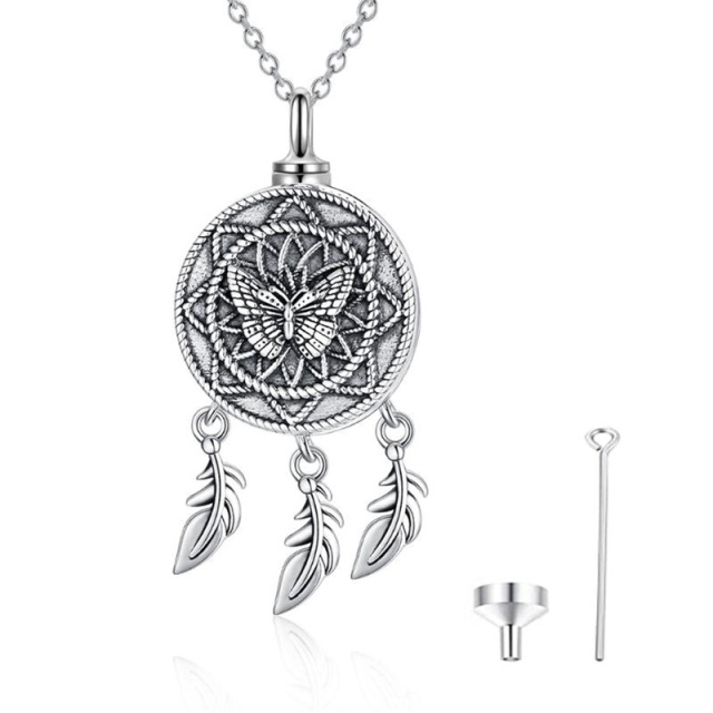 Sterling Silver Butterfly & Dream Catcher Urn Necklace for Ashes-0