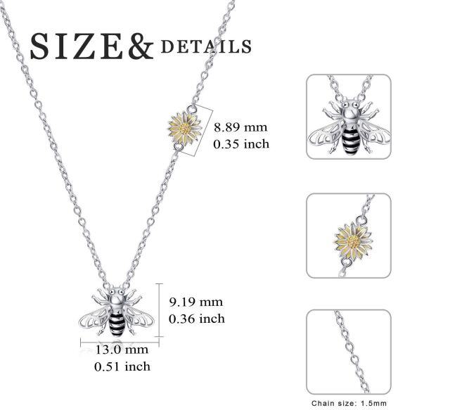 Sterling Silver Bee & Sunflower Pendant Necklace-4