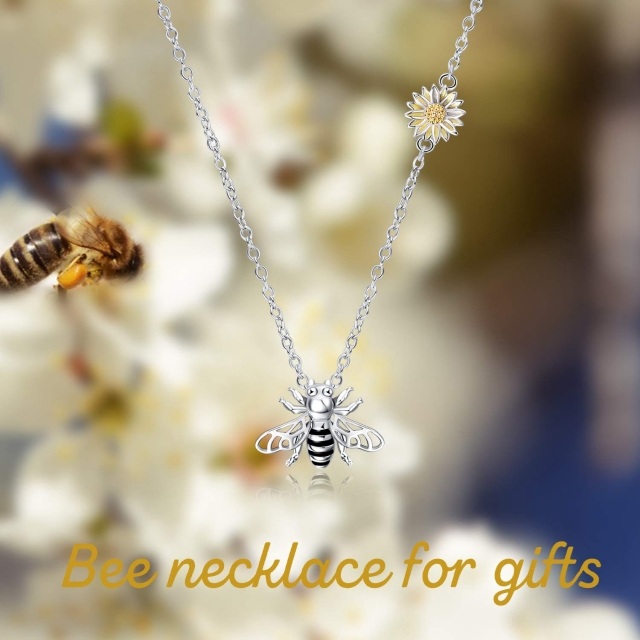 Sterling Silver Bee & Sunflower Pendant Necklace-5