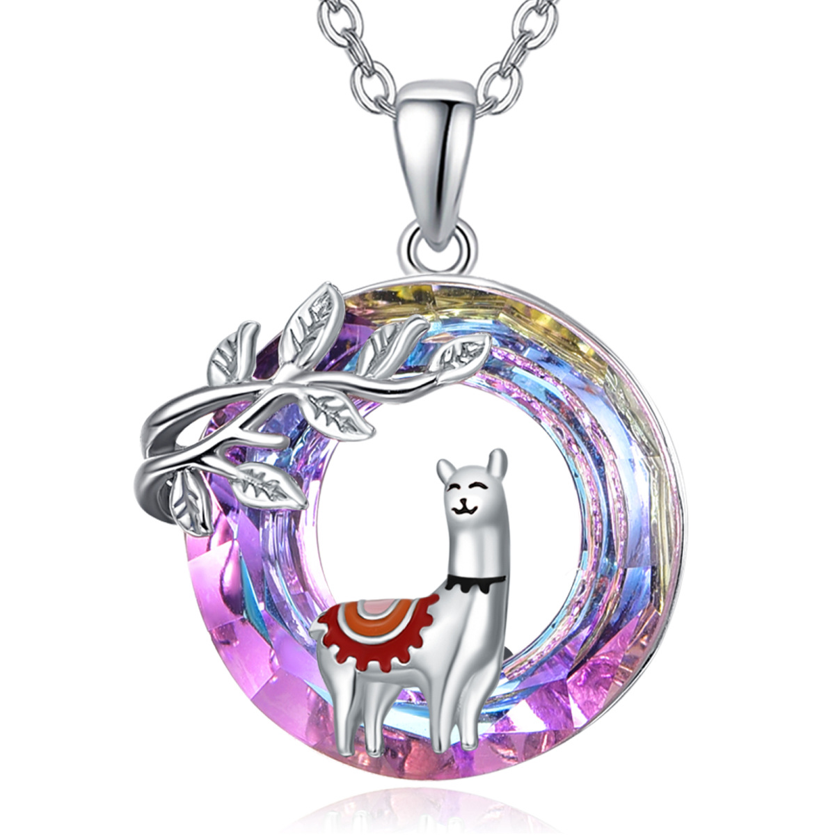 Sterling Silver Circular Shaped Alpaca Crystal Pendant Necklace-1