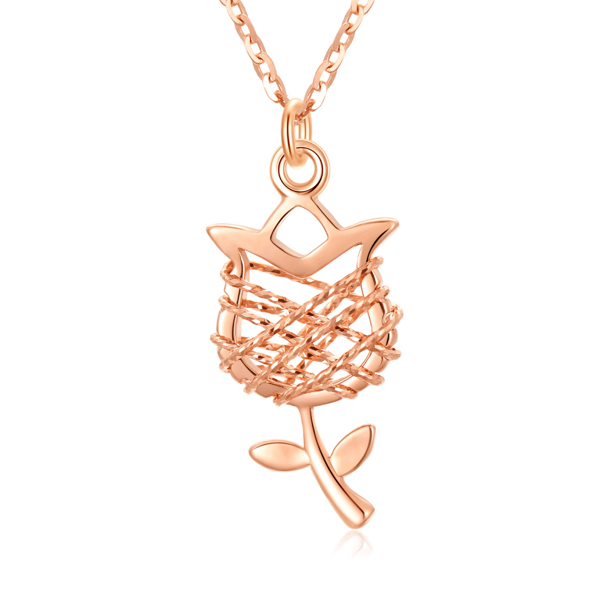 18K Rose Gold Rose Pendant Necklace-1