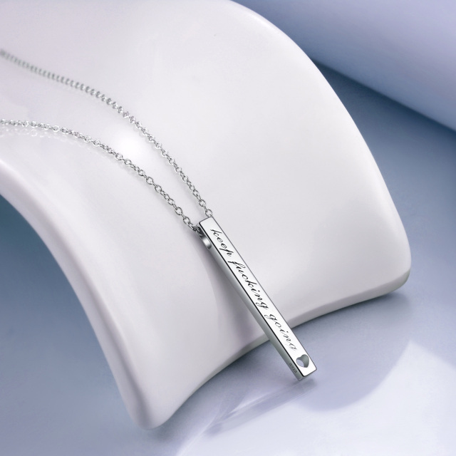 Sterling Silver Heart Bar Necklace with Engraved Word-3