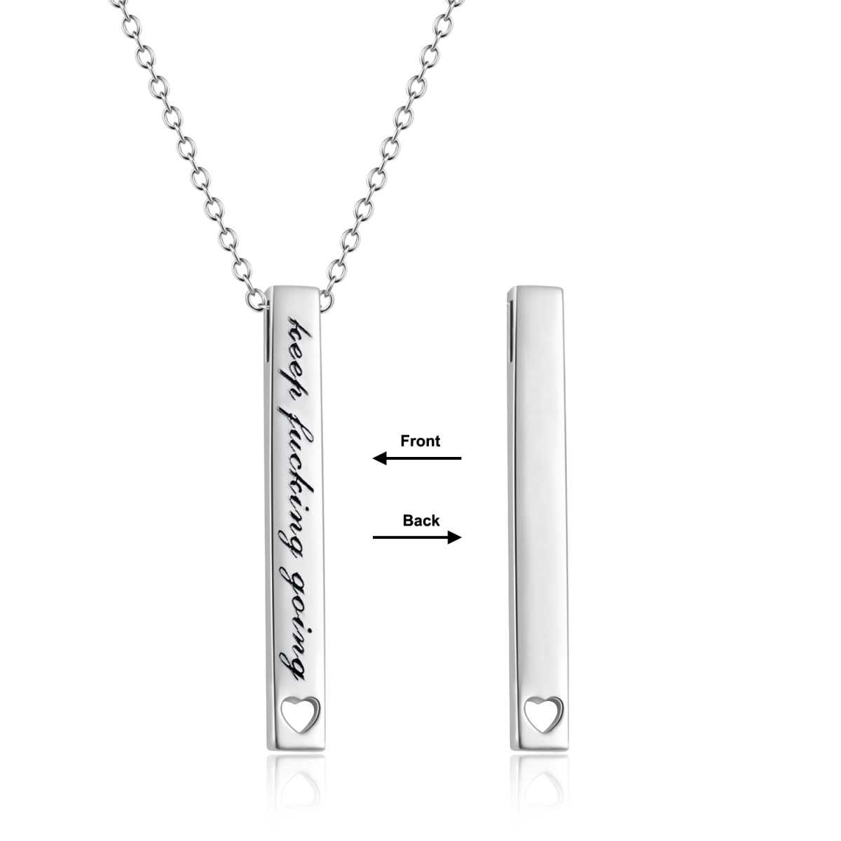 Sterling Silver Heart Bar Necklace with Engraved Word-1