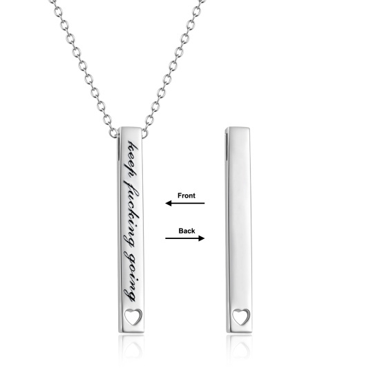 Sterling Silver Heart Bar Necklace with Engraved Word
