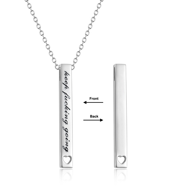 Sterling Silver Heart Bar Necklace with Engraved Word-0