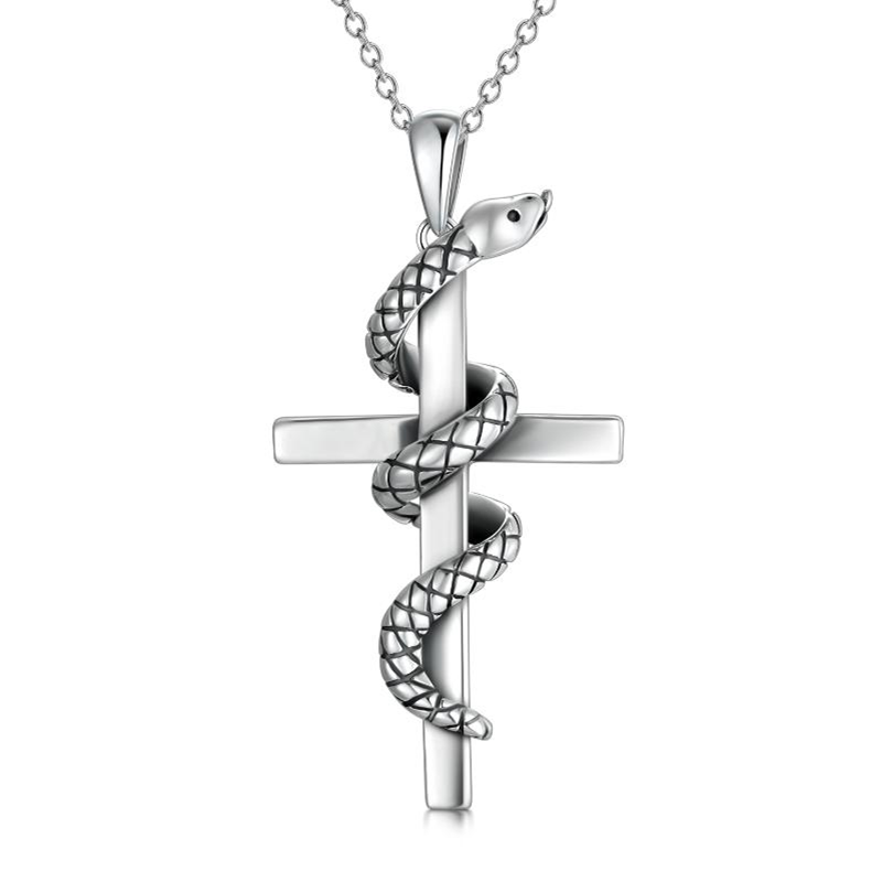 Snake Necklace for Men Cross Pendant 925 Sterling Silver Jewelry-1