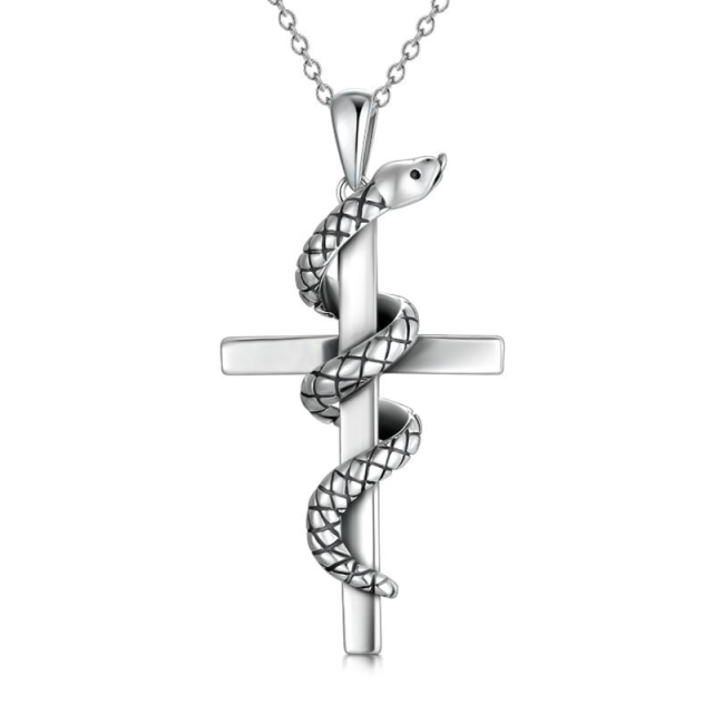 Snake Necklace for Men Cross Pendant 925 Sterling Silver Jewelry-1