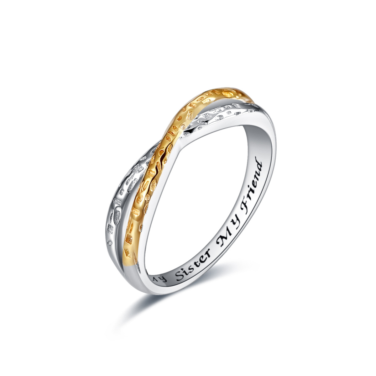 Sterling Silver Two-tone Infinity Symbol Ring with Engraved Word-1