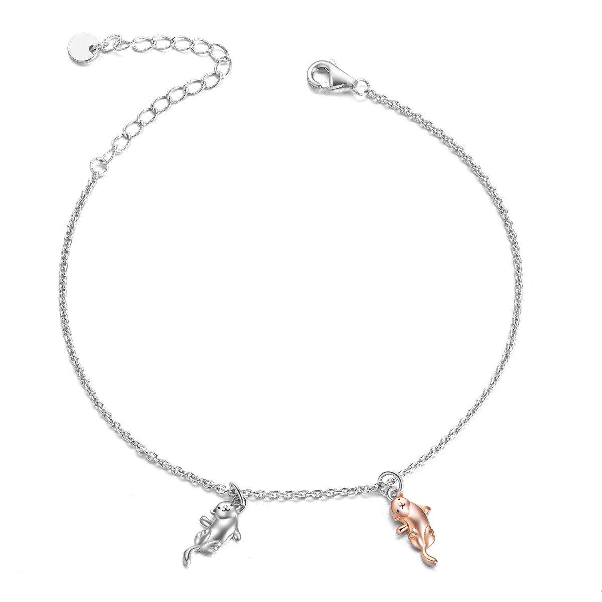 Bracelet en argent sterling avec pendentif loutre de mer bicolore-1