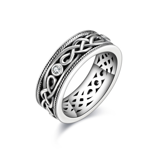 Sterling Silver Cubic Zirconia Celtic Knot Ring-1