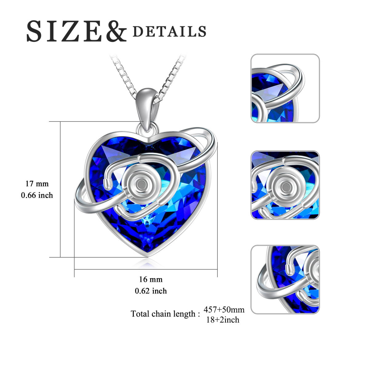 Sterling Silver Heart Crystal Pendant Necklace-6