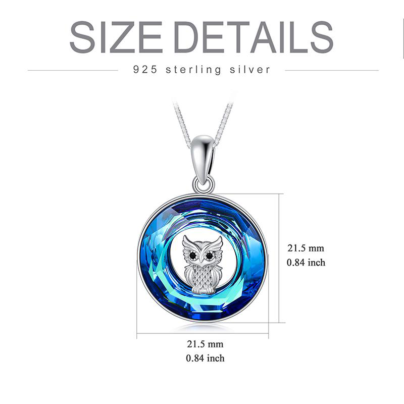 Sterling Silver Owl Crystal Pendant Necklace-6