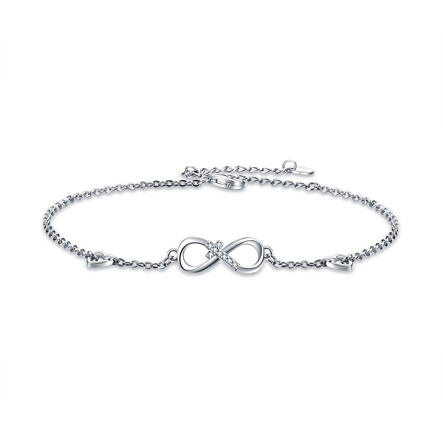 16277161553756f986a - 925 Sterling Silver Cubic Zirconia Infinity Cross Heart Bracelet For Women Girls Gifts