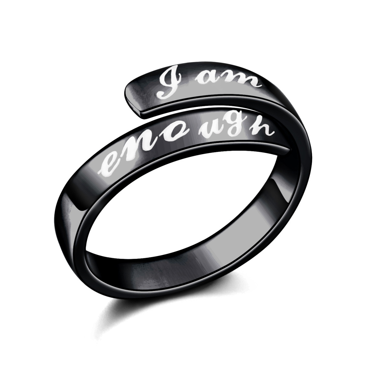 Sterling Silver with Black Plated Open Ring with Engraved Word for Men-1