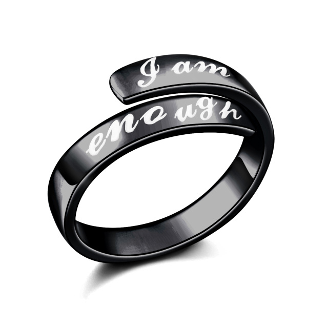 Sterling Silver with Black Plated Open Ring with Engraved Word for Men-0