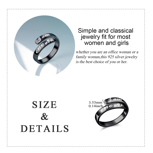 Sterling Silver with Black Plated Open Ring with Engraved Word for Men-4