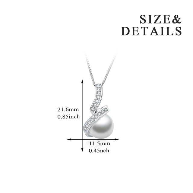 Sterling Silver Circular Shaped Cubic Zirconia & Pearl Round Pendant Necklace-3
