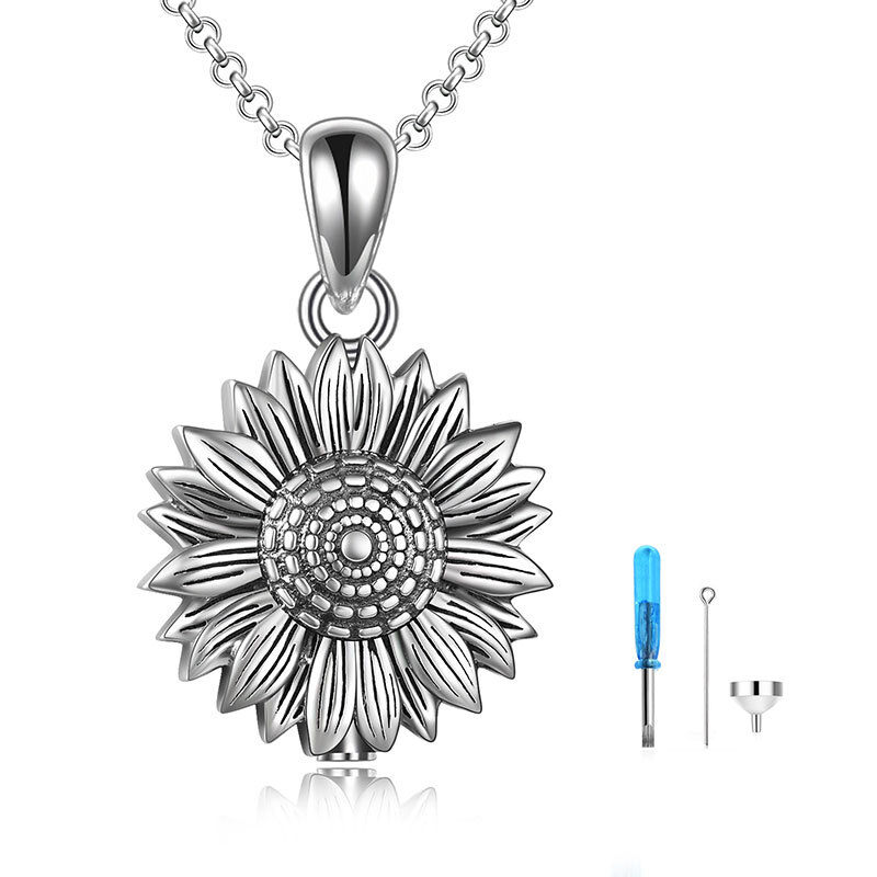 Sterling Silver Sunflower Urn Necklace for Ashes-1