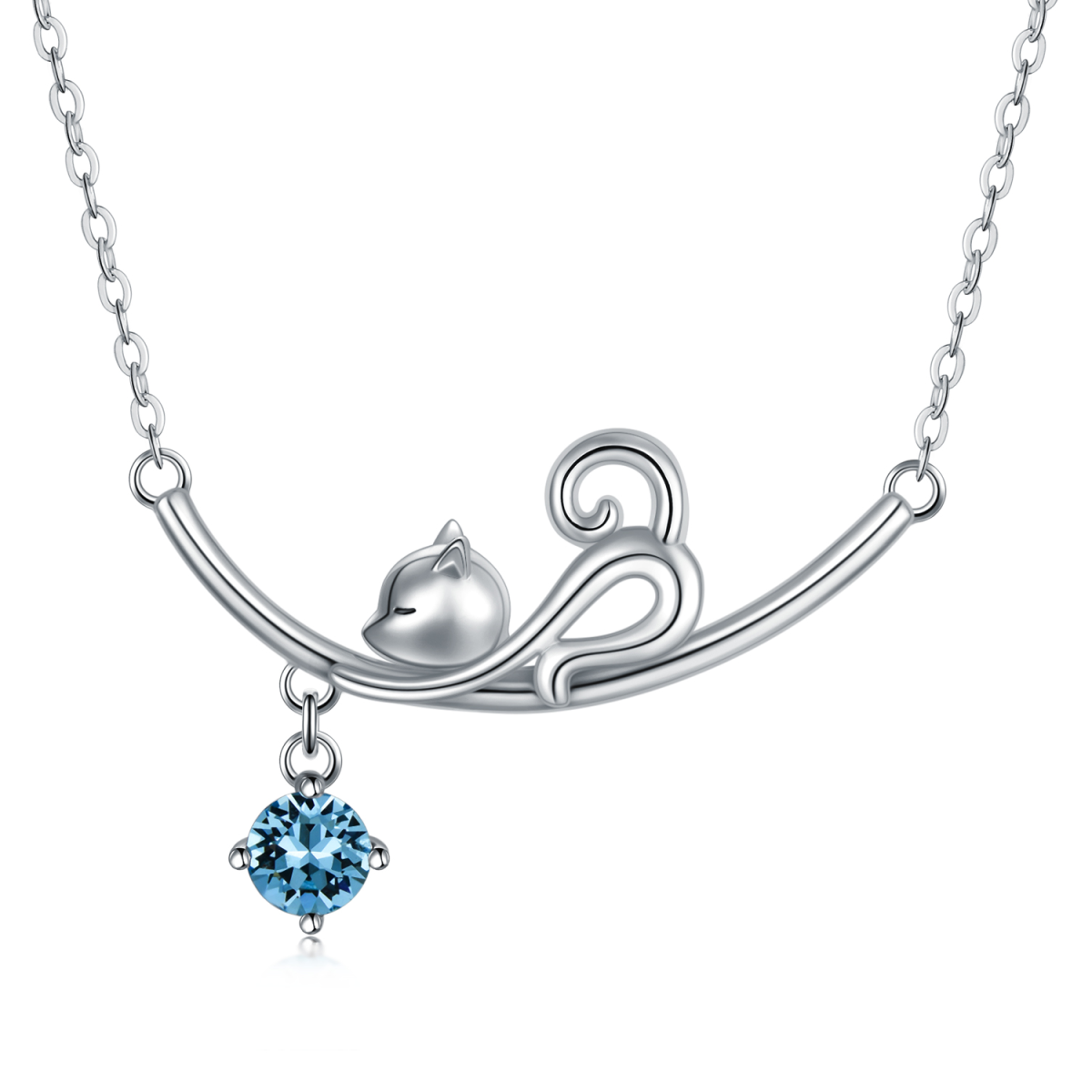 Sterling Silber kreisförmig Kristall Katze & Herz Anhänger Halskette-1