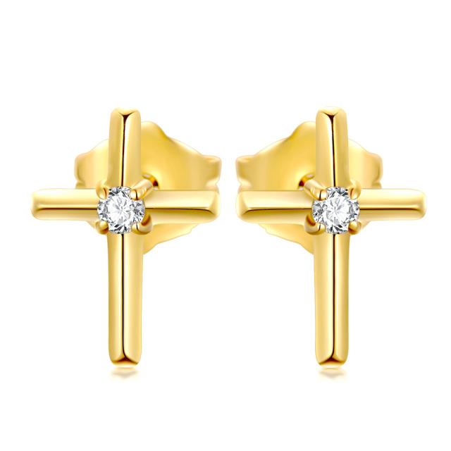 14K Gold Cubic Zirkonia Kreuz Ohrstecker-0