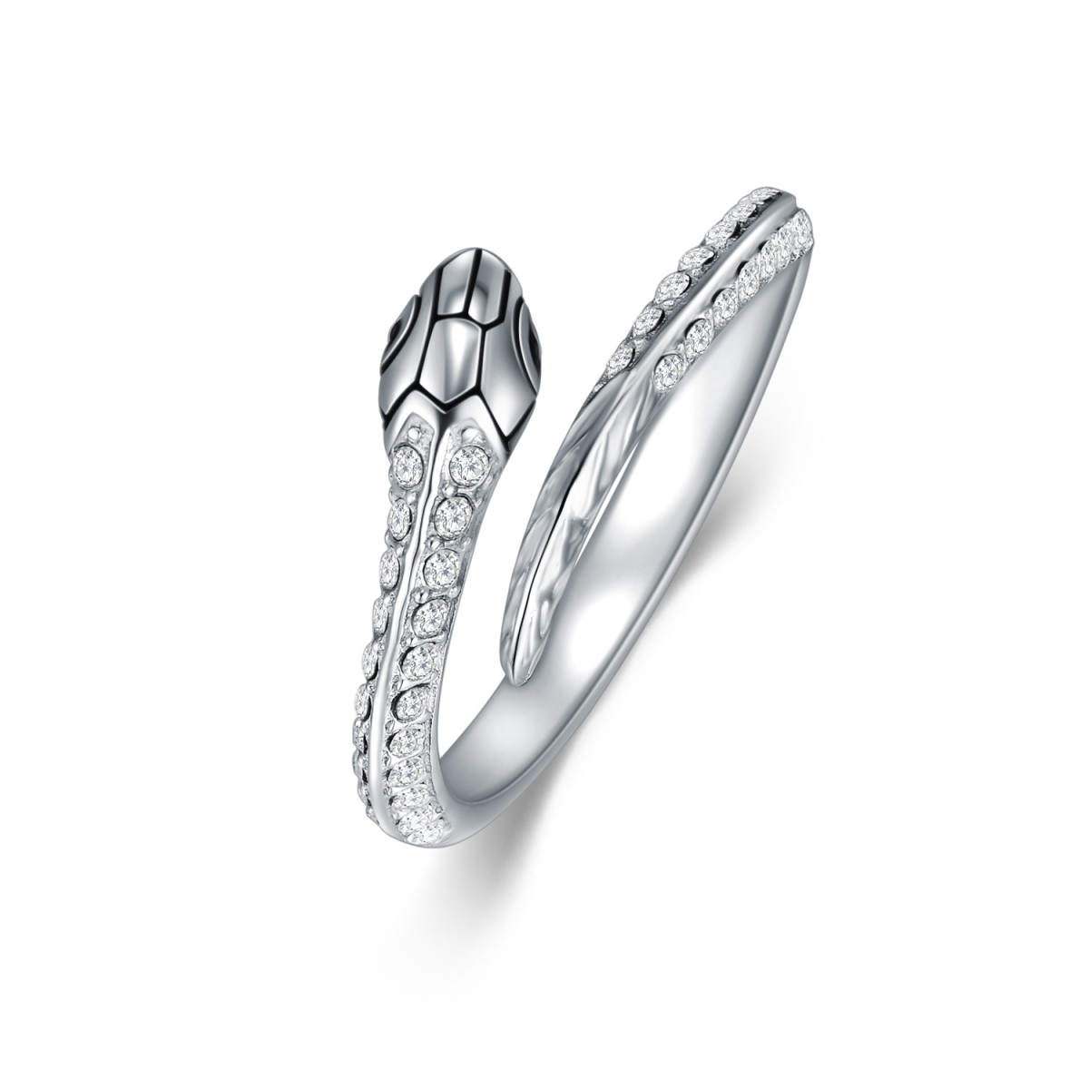 Bague en argent sterling en forme de serpent en cristal circulaire-1