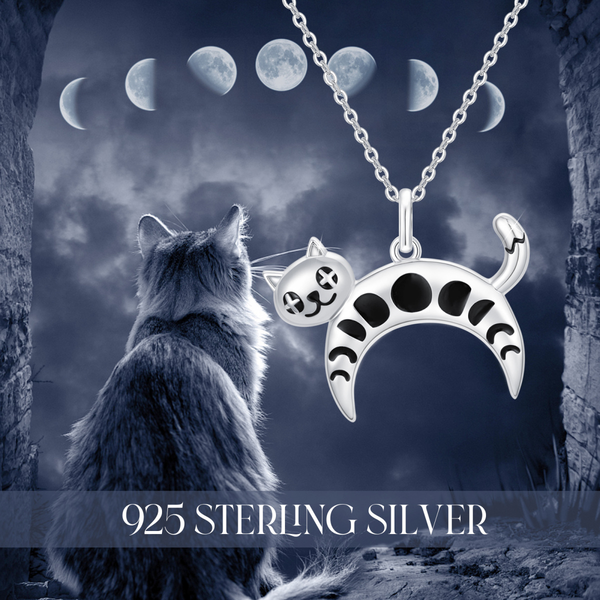 Halskette mit Katzenanhänger aus Sterlingsilber-6
