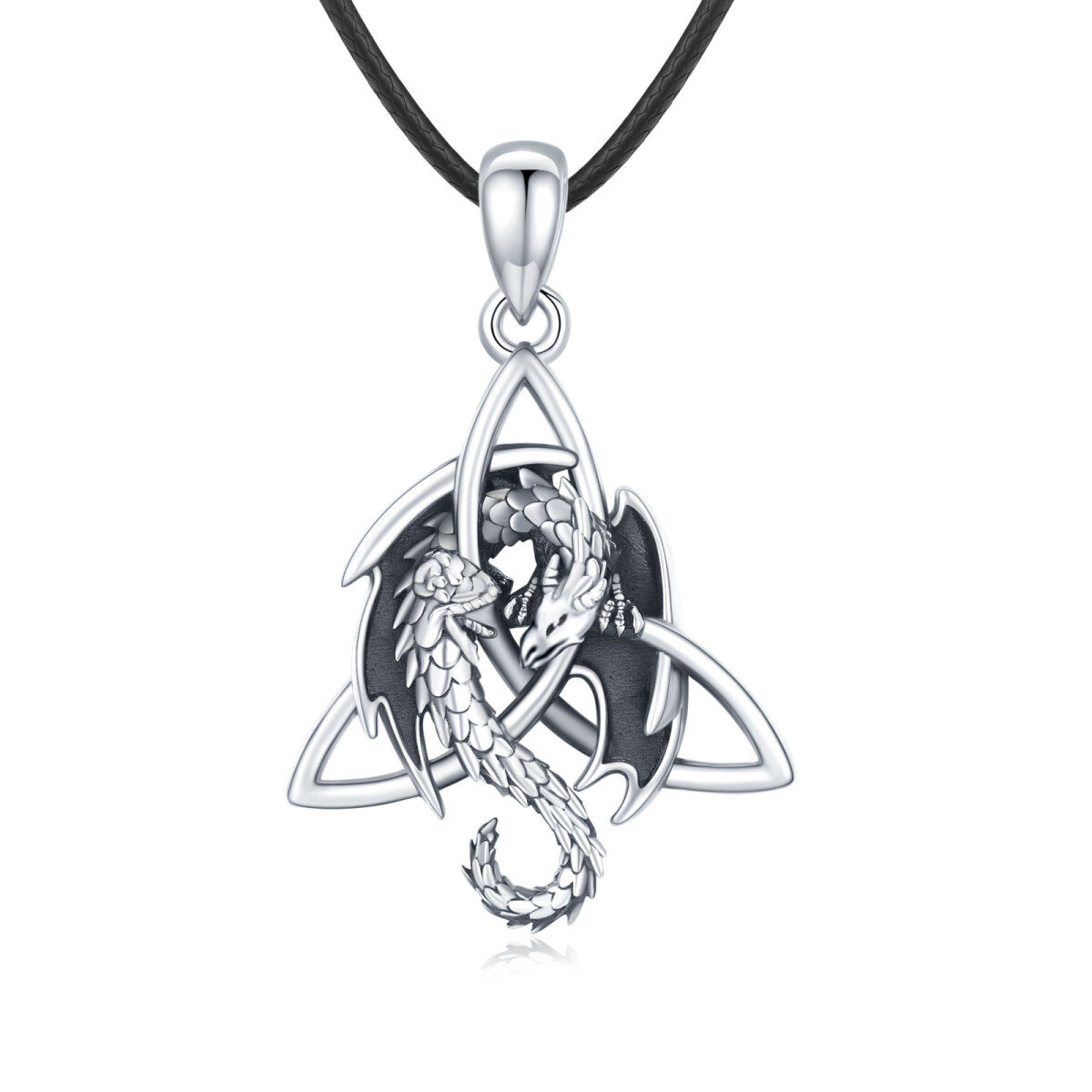 Sterling Silver Dragon & Celtic Knot Pendant Necklace for Men-1