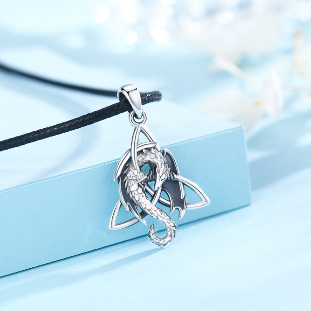 Sterling Silver Dragon & Celtic Knot Pendant Necklace for Men-2