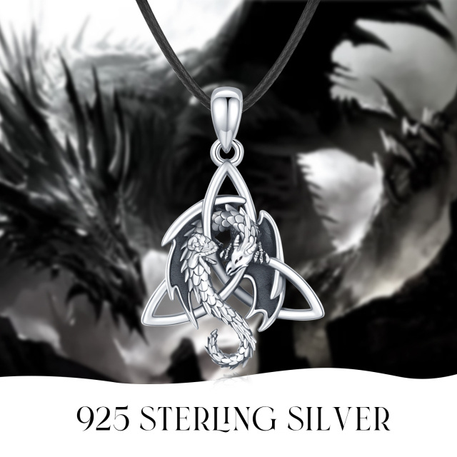 Sterling Silver Dragon & Celtic Knot Pendant Necklace for Men-3